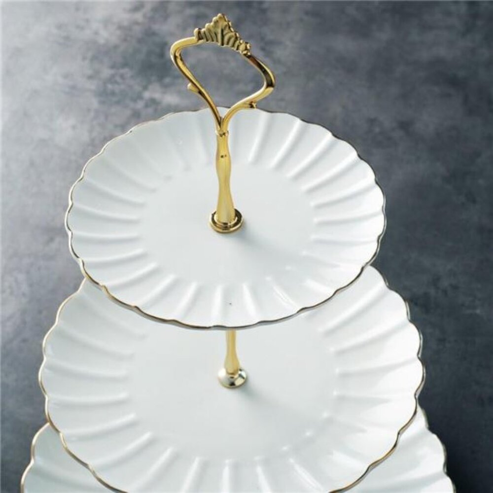 3 Tier Ceramic Cake Stand Wedding, Dessert Cupcake Stand for Tea Party Serving - Picture 4 of 7